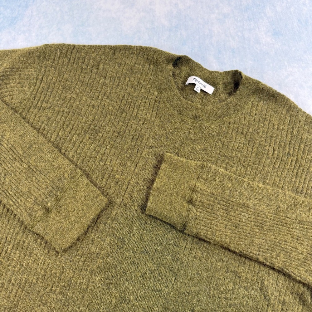 Madewell Sweater Womens Medium Green Excellent Alpaca Ribbed Crewneck High Low